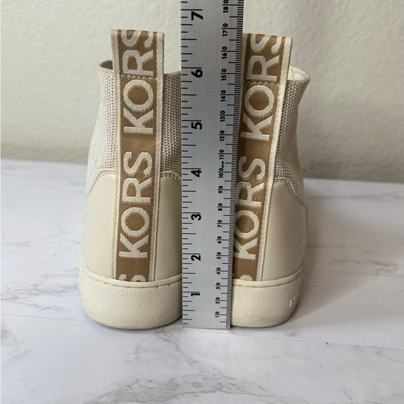 Michael Kors Eddie Knit Lace Up High-Top Sneakers Size 7.5‎ Gold Metallic Cream - Picture 5 of 9
